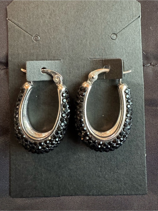 Jewelry - Black Crystal Pavé Hoop Earrings